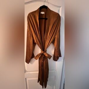 Hammered Satin Belted Kimono - Copper - Size US L/XL